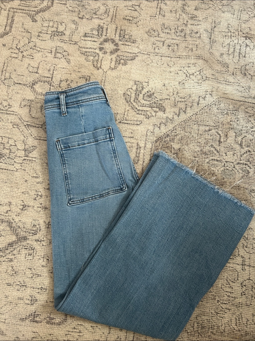 Zara Light Blue Flare Jeans with Raw Hem